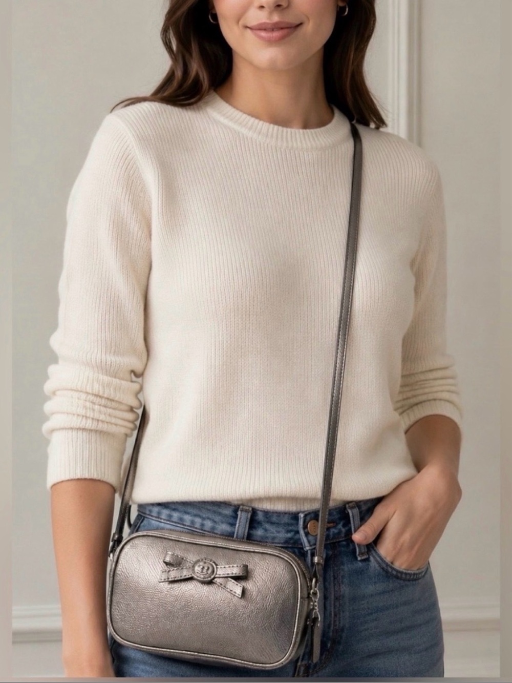 Coach Turnlock Bow Crossbody Bag in Gunmetal Grey LIKE NEW! F64655